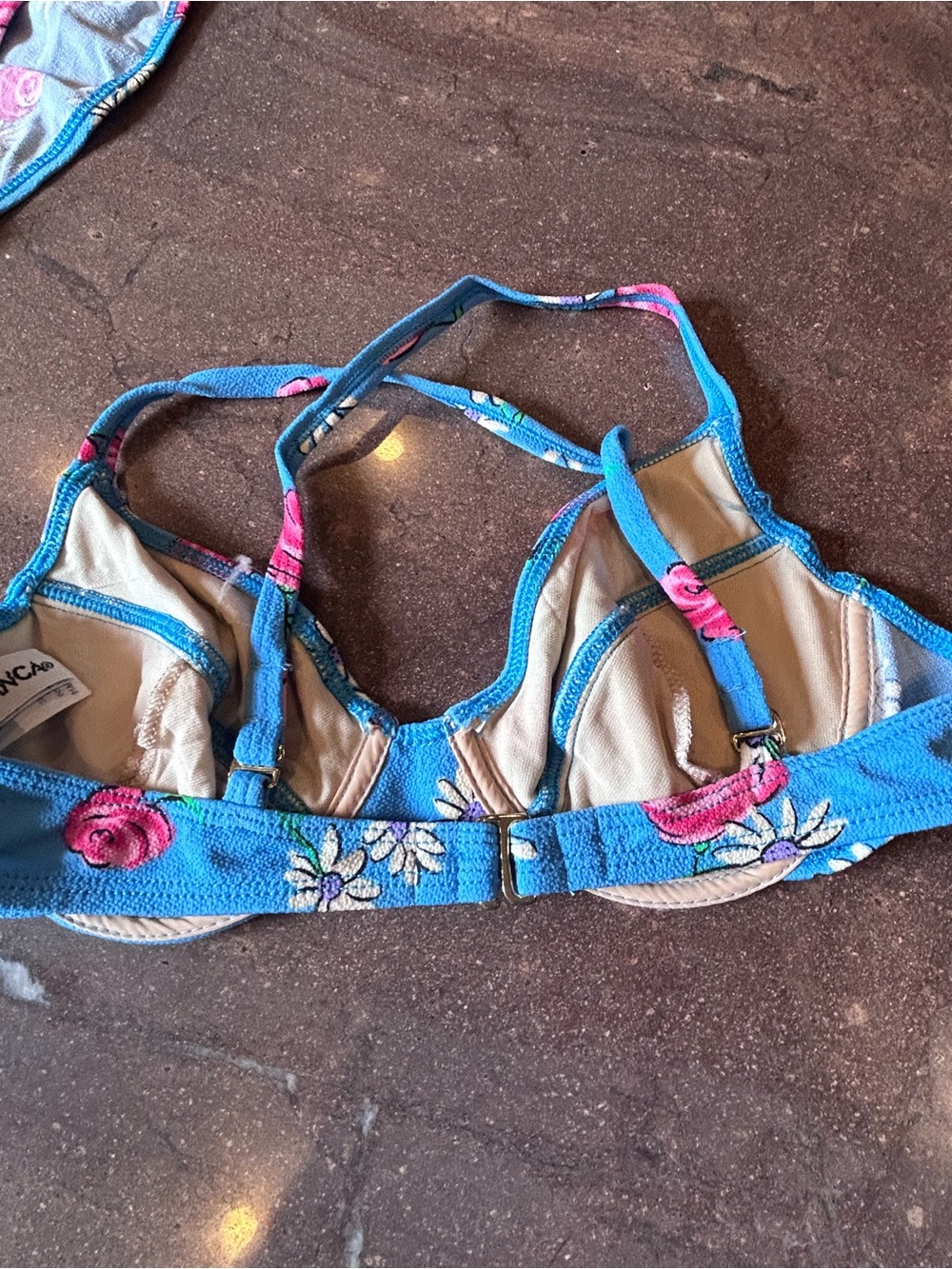 RAREVintage Jantzen Blue Floral Underwire 2 piece Set with Pink Roses from 1996 - Picture 7 of 13